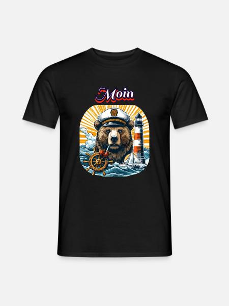 Hamburg Seebär Kapitän Leuchtturm Segelschiff Moin - Männer T-Shirt - Schwarz