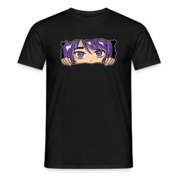 Anime eyes peek at you eyes purple hair manga - Men's T-Shirt - black - Front - AI Model Male 178 light (178cm)