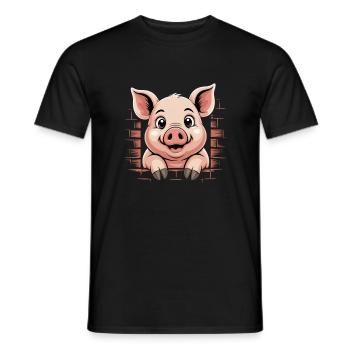 Cute pig with big eyes - Men's T-Shirt - black - Front - AI Model Male 178 light (178cm)