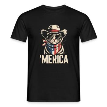 'Merica Katze Mit Sonnenbrille - Männer T-Shirt - Schwarz - Vorne - AI Model Male 178 light (178cm)