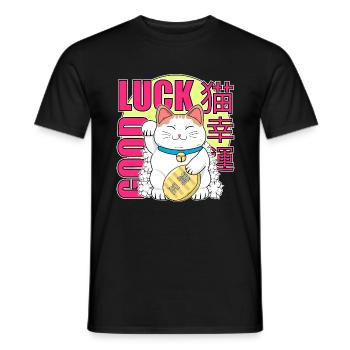 Maneki Neko Glückskatze mit Blumen - Männer T-Shirt - Schwarz - Vorne - AI Model Male 178 light (178cm)