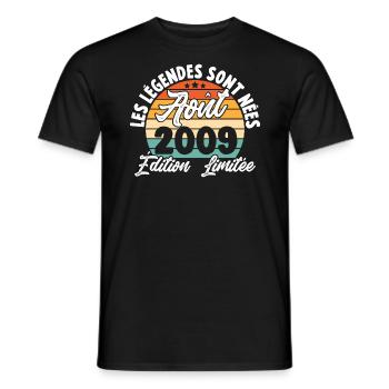 Cadeau Les légendes sont nées en Août 2009 - T-shirt homme - noir - Devant - AI Model Male 178 light (178cm)