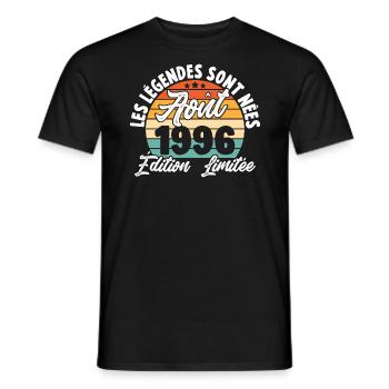 Cadeau Les légendes sont nées en Août 1996 - T-shirt homme - noir - Devant - AI Model Male 178 light (178cm)