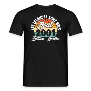 Cadeau Les légendes sont nées en Août 2001 - T-shirt homme - noir - Devant - AI Model Male 178 light (178cm)