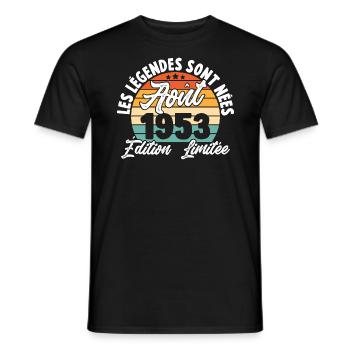 Cadeau Les légendes sont nées en Août 1953 - T-shirt homme - noir - Devant - AI Model Male 178 light (178cm)