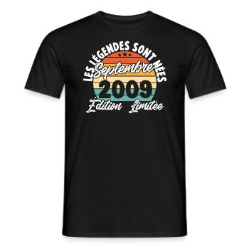 Cadeau Les légendes sont nées en Septembre 2009 - T-shirt homme - noir - Devant - AI Model Male 178 light (178cm)
