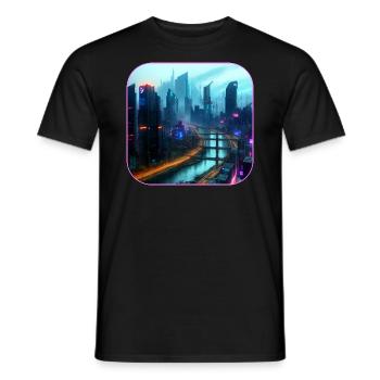 La ville du cyberespace dans le futur - T-shirt homme - noir - Devant - AI Model Male 178 light (178cm)