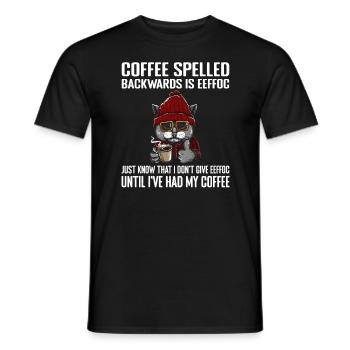 Coffee Spelled Backwards Is Eeffoc Cats & Coffee - Men's T-Shirt - black - Front - AI Model Male 178 light (178cm)