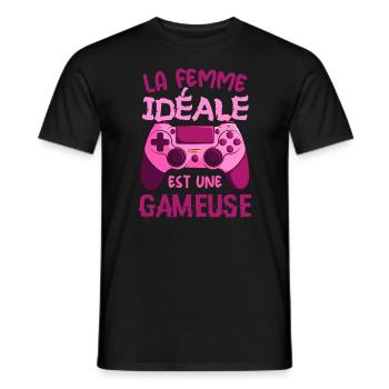 La Femme Idéale est Une Gameuse Cadeau Geek Humour - T-shirt homme - noir - Devant - AI Model Male 178 light (178cm)