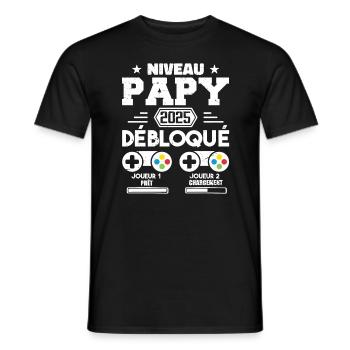 Niveau Papy Débloqué Futur Grand Père 2025 Cadeau - T-shirt homme - noir - Devant - AI Model Male 178 light (178cm)