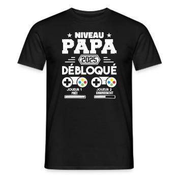 Niveau Papa Débloqué Futur Père 2025 Papa Cadeau - T-shirt homme - noir - Devant - AI Model Male 178 light (178cm)