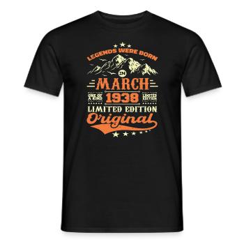 Vintage Born In March 1938 Birthday Gift - Men's T-Shirt - black - Front - AI Model Male 178 light (178cm)