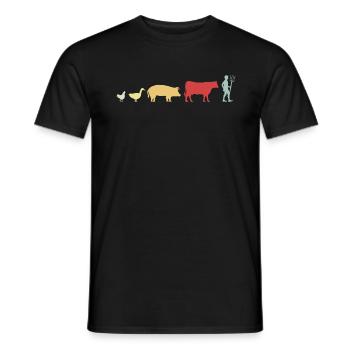 Landwirt Evolution Huhn Schwein Kuh Geschenk Retro - Männer T-Shirt - Schwarz - Vorne - AI Model Male 178 light (178cm)