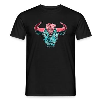 Bull with roses - Men's T-Shirt - black - Front - AI Model Male 178 light (178cm)