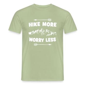 Hike More Worry Less - Hiking Hiking Walking - Men's T-Shirt - sage - Front - AI Model Male 178 light (178cm)