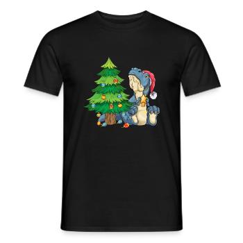 T-Rex at the Christmas tree sad Dino Christmas - Men's T-Shirt - black - Front - AI Model Male 178 light (178cm)
