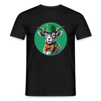 Ziege mit grünem Hut und gelber Schleife - Männer T-Shirt - Schwarz - Vorne - AI Model Male 178 light (178cm)