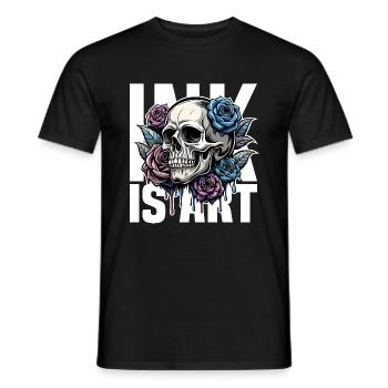 Ink is Art - Tattoo Skull Roses - Men's T-Shirt - black - Front - AI Model Male 178 light (178cm)