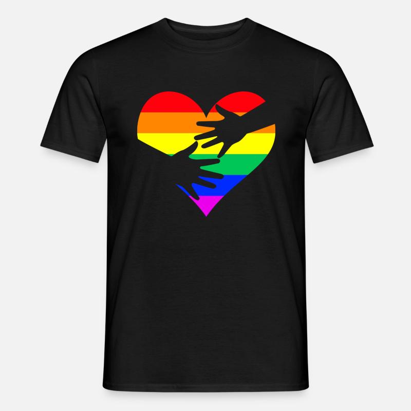 Regenbogen Herz Hände LGBTQ CSD - Männer T-Shirt - Schwarz