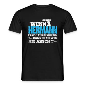 HERMANN - kann es reparieren - Männer T-Shirt - Schwarz - Vorne - AI Model Male 178 light (178cm)