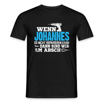 JOHANNES - kann es reparieren - Männer T-Shirt - Schwarz - Vorne - AI Model Male 178 light (178cm)