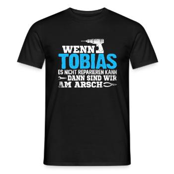 TOBIAS - kann es reparieren - Männer T-Shirt - Schwarz - Vorne - AI Model Male 178 light (178cm)