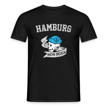 Moin Digga Hanseatic City Hamburg Skull Sailor - Men's T-Shirt - black - Front - AI Model Male 178 light (178cm)