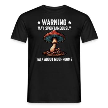 Avertissement : peut spontanément parler de champignons - T-shirt homme - noir - Devant - AI Model Male 178 light (178cm)