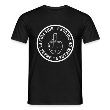 Ferme ta Gueule / Humour / Insulte / Doigt Insulte - T-shirt homme - noir - Devant - AI Model Male 178 light (178cm)