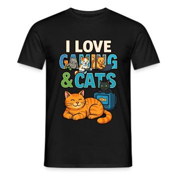 Jeux et chats combinés - T-shirt homme - noir - Devant - AI Model Male 178 light (178cm)