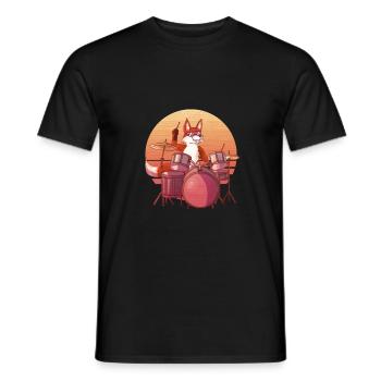 Fox playing the drums, Fox Lover Drummer Gift, - Men's T-Shirt - black - Front - AI Model Male 178 light (178cm)