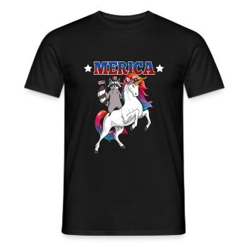 Merica Raccoon Riding Unicorn - T-shirt homme - noir - Devant - AI Model Male 178 light (178cm)