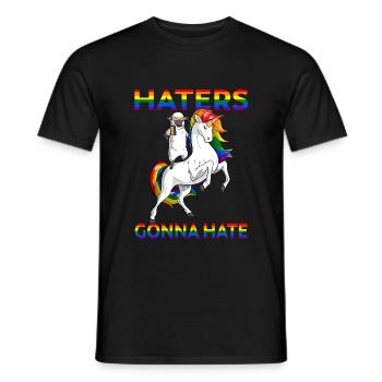 LGBT Gay Pride Sheep Riding Unicorn Haters Gonna - Men's T-Shirt - black - Front - AI Model Male 178 light (178cm)