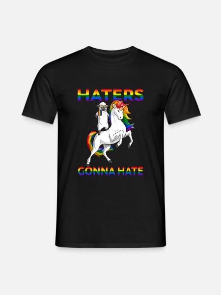 LGBT Gay Pride Sheep Riding Unicorn Haters Gonna - Men's T-Shirt - black