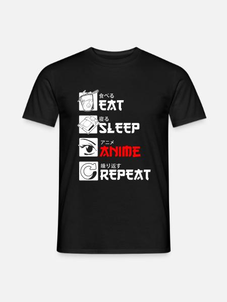 Anime Eat Sleep Anime Repeat Kanji Japan - Männer T-Shirt - Schwarz