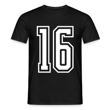 16 Zahl nummer - Männer T-Shirt - Schwarz - Vorne - AI Model Male 178 light (178cm)