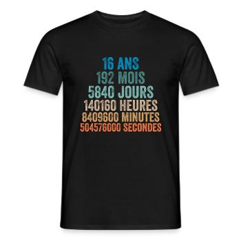 16 Ans Anniversaire - cadeau d'anniversaire - T-shirt homme - noir - Devant - AI Model Male 178 light (178cm)