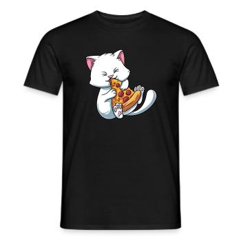 Chaton mange de la pizza - T-shirt homme - noir - Devant - AI Model Male 178 light (178cm)
