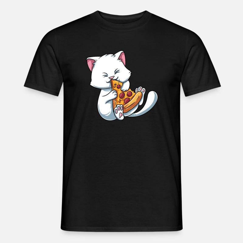 Kätzchen Katze isst Pizza - Männer T-Shirt - Schwarz