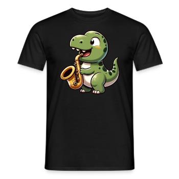 Dino T-Rex Saxofonist Jazzmusik - Männer T-Shirt - Schwarz - Vorne - AI Model Male 178 light (178cm)