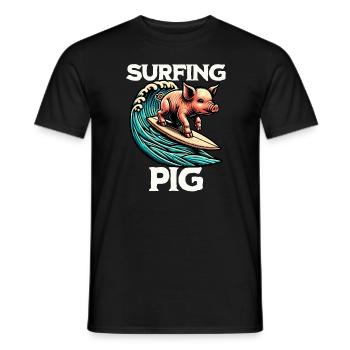 Surfing Pig - Men's T-Shirt - black - Front - AI Model Male 178 light (178cm)