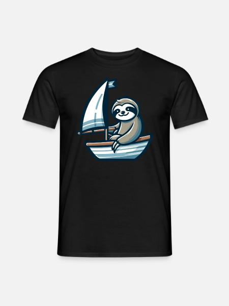 Sommersegeln mit Faultier auf Jolle - Männer T-Shirt - Schwarz