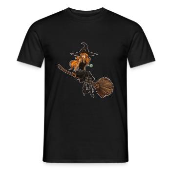 Cute Witch Sits On Her Broom | Halloween - Men's T-Shirt - black - Front - AI Model Male 178 light (178cm)