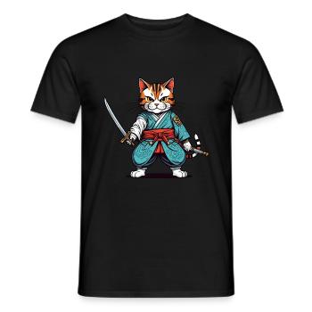 Samurai-Katze - Männer T-Shirt - Schwarz - Vorne - AI Model Male 178 light (178cm)