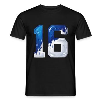NR. 16 NUMMER 16 BLAU WEIß 16. GEBURTSTAG - Männer T-Shirt - Schwarz - Vorne - AI Model Male 178 light (178cm)