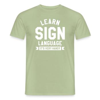 Apprendre la langue des signes C’est très pratique Sensibilisation des sourds - T-shirt homme - vert sauge - Devant - AI Model Male 178 light (178cm)
