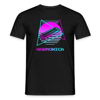 Instrument d’harmonica classique vintage rétro - T-shirt homme - noir - Devant - AI Model Male 178 light (178cm)