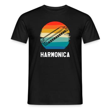 Instrument d’harmonica classique vintage rétro - T-shirt homme - noir - Devant - AI Model Male 178 light (178cm)