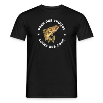 Pres Des Truites Loins Des Cons Pêcheur Truite - T-shirt homme - noir - Devant - AI Model Male 178 light (178cm)
