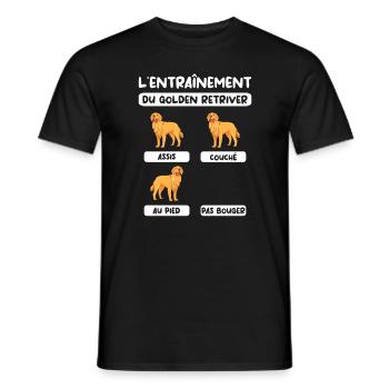 L'Entraînement Du Golden Retriever Assis Couche Au - T-shirt homme - noir - Devant - AI Model Male 178 light (178cm)